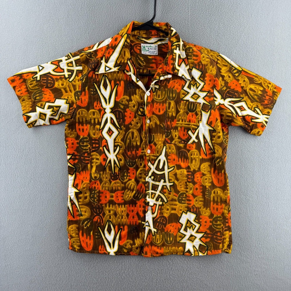 Vintage 60s Hawaiian Shirt Mens Medium Cotton Aloha Tiki Kauai Loop Collar Camp